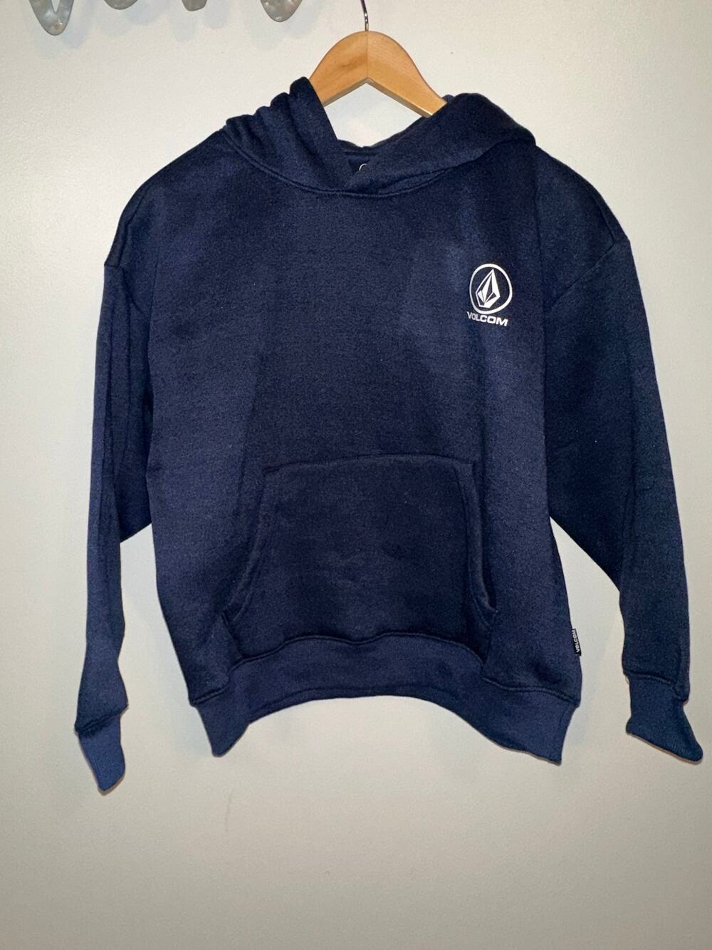 Volcom Youth Boys Large 14 Navy Blue Logo Pullover Hoodie Sweatshirt